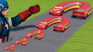 Big & Small Long Backward Lightning McQueen vs Giant Captain America  BeamNG.Drive