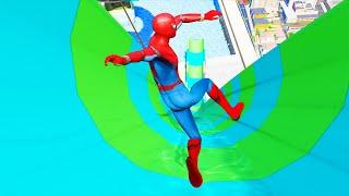 GTA 5 Waterslide Aquapark  ft. Spiderman Neymar Ronaldo Messi Spider-Man The Flash 