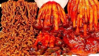 ASMR 불닭버섯 짜장불닭볶음면 양념치킨 먹방 MUKBANG SPICY MUSHROOMS BLACK BEAN FIRE NOODLES FRIED CHICKEN