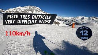 Skiing 10km Long Black run - La Sache - 110 kmh - Tignes