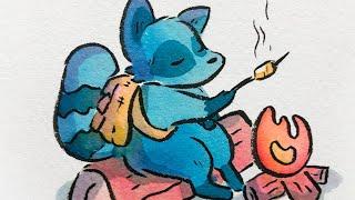 Campfire Raccoon Watercolor Process Video