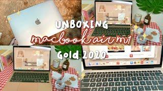 Unboxing MacBook Air M1 2020 GoldRosegold Aesthetic  Indonesia