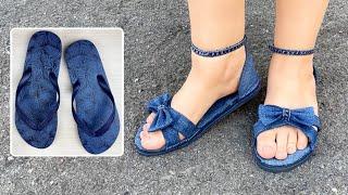 UCUZ TERLİKLERDEN VE ESKİ JEANLARDAN MODA YAZLIK SANDALET YAPILDI