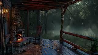 Extreme Rain & Fireplace in Hidden Balcony inside the Forest️ Lulling You to Sleep Healing