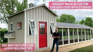 Biggest Walk-In Custom Chicken Coop with Storage  See New Features and Learn Building Tips