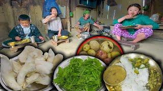 Mix Vegetable Recipe  Mushroom Squash Leaves &  Potato  eating vlog village  local village food