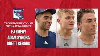 NYR Development Camp EJ Emery Adam Sykora & Brett Berard Media Availability  July 3 2024