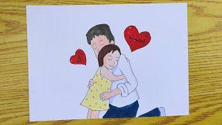 رسم عيد الأب بطريقة سهلة للمبتدئين How to Draw a Dad and a Daughter  Fathers Day