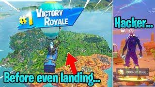 REAL Fortnite Hacker DRIVES the BATTLE BUS and gets me WINS every 1 second... UNRELEASED SKINS