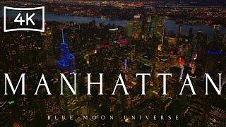 Aerials View of Manhattan at Night 4K ULTRA HD 4K