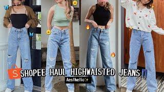 SHOPEE HAUL RIPPED JEANS HIGHWAIST KEKINIAN  PINTEREST AESTHETIC OOTD WAJIB PUNYA