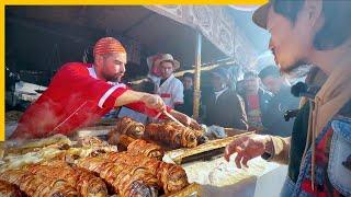 طعام الشارع المغربي الأسطوري  كبابا قلب لحم الضأن في سوق الجمعة بمراكش