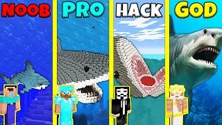 Minecraft Battle SHARK HOUSE BUILD CHALLENGE - NOOB vs PRO vs HACKER vs GOD  Animation