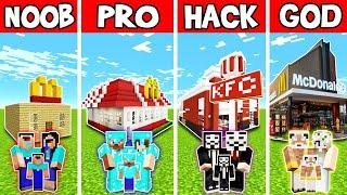 Minecraft FAMILY MODERN FAST FOOD RESTAURANT BUILD CHALLENGE - NOOB vs PRO vs HACKER  vs GOD