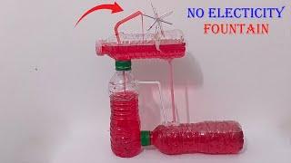 How to make No Electricity Fountain With Plastic Bottles  Automatic water wheel Science experiment