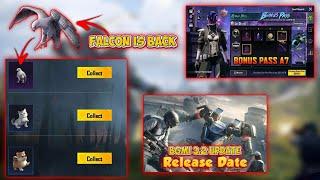 FALCON IN BGMI 3.2 UPDATE  BGMI BONUS PASS  BGMI NEW COMPANION  BGMI 3.2 RELEASE DATE