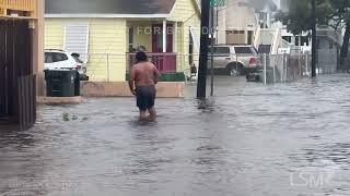 07-08-2024 Galveston TX  - Hurricane Conditions Neighborhoods Inundated With Surge