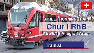 Street Running Swiss Train  RhB ABe 812 Allegra 3509  Trainstation Chur - Arosa  Rhätische Bahn