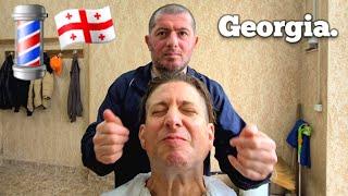 $1 BARBER BADASS ASMR relax w a lot of Georgian culture Tskaltubo Spa Town 