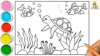How to Draw Underwater Scenery  Step by Step  Underwater Scenery Drawing for Beginners Tutorial