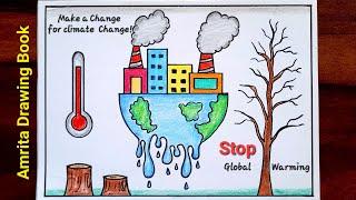 Global Warming Drawing  Stop Global Warming Drawing  Easy Global Warming Poster  Environment Day
