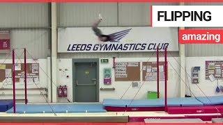 Gymnast flies through the air to break world record  SWNS TV