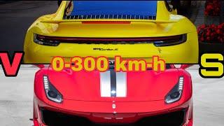 Porsche 992 Turbo S vs Ferrari 488 Pista 0-300 km-h battle