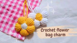 Gantungan bunga rajut  how to crochet flower bag charm