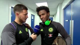 FUNNY  PLAYERS REACT TO BEAUTIFUL GOALS Hazard interviews Willian Costa and Oscar