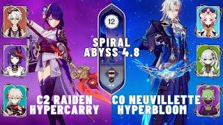 C2 Raiden Hypercarry & C0 Neuvillette Hyperbloom  Spiral Abyss 4.8 Floor 12 9 Stars  Genshin Impact