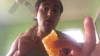 Maydine’s creator eats raw honeycomb