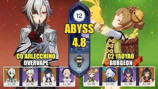 C0 Arlecchino Overvape & C2 Yaoyao Dehya Candace Burgeon  Spiral Abyss 4.8  Genshin Impact 【原神】