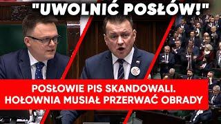 Posłowie PiS skandowali uwolnić posłów. Hołownia musiał zarządzić przerwę