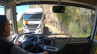 Bus drive in narrow cliff road 4K