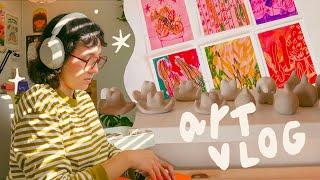 making ceramic friends at home crocheting a vest painting loosely   art vlog