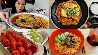 VLOG of me eating all dayMala Tang Egg steamed Kimchi King Size Pizza bread etc Mukbang