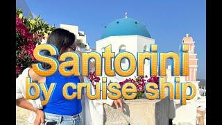 Santorini Greece by cruise ship with kids. July 2023 Blue domes Oia Fira water taxi cable car NCL