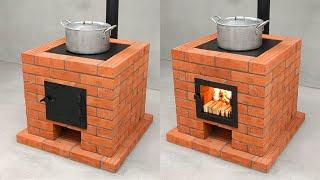 Make a wood stove from red bricks and cement