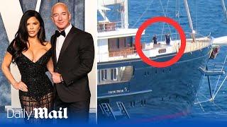 Jeff Bezos kisses girlfriend Lauren Sanchez aboard £500M super yacht