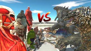 Team Titans Hulk Warrior Human VS Team Godzilla Kaiju Dinosaur  - Animal Revolt Battle Simulator
