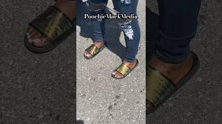 #slidesandals #whitepedicure #thickheels #ebonyfootfetish