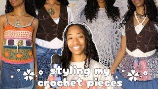 styling my crochet pieces⋆˚˖° spring outfit ideas  realistic ways to style your crochet creations