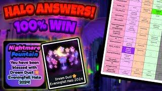 HOW TO WIN THE NEW HALO HALO ANSWERS FOR DREAM DUST ⭐ EVENINGFALL HALO 2024  ROYALE HIGH HALOS