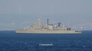 Hellenic Navy Frigates and Support Vessel during Parmenion 23 at Chios island in east Aegean Sea.