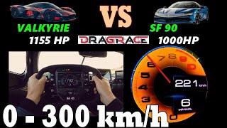 Aston martin Valkyrie 1155 hp VS Ferrari sf90 1000 HP DRAG RACE Acceleration 0-300 100 -200 kmh