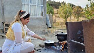 Mix of cooking lamb in the village of Iran  Iran village life