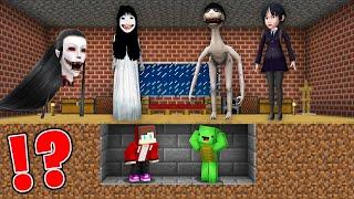 JJ and Mikey HIDE From SCARY UMA SAMARA WEDNESDAY KRASUE in Minecraft - Maizen