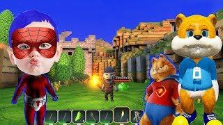 Örümcek Bebek Garfield ve Sincap Minecraft Gibi Olan Portal Knights Oynuyor