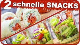 2 schnelle Snacks fürs Party Buffet  Lachsröllchen mit Frischkäse  Salat im Glas