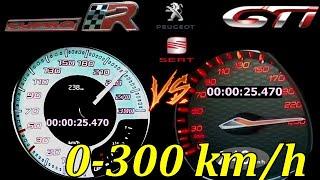 Peugeot 308 GTI VS Seat Leon Cupra R   Acceleration Sound 0 100 0-250 kmh